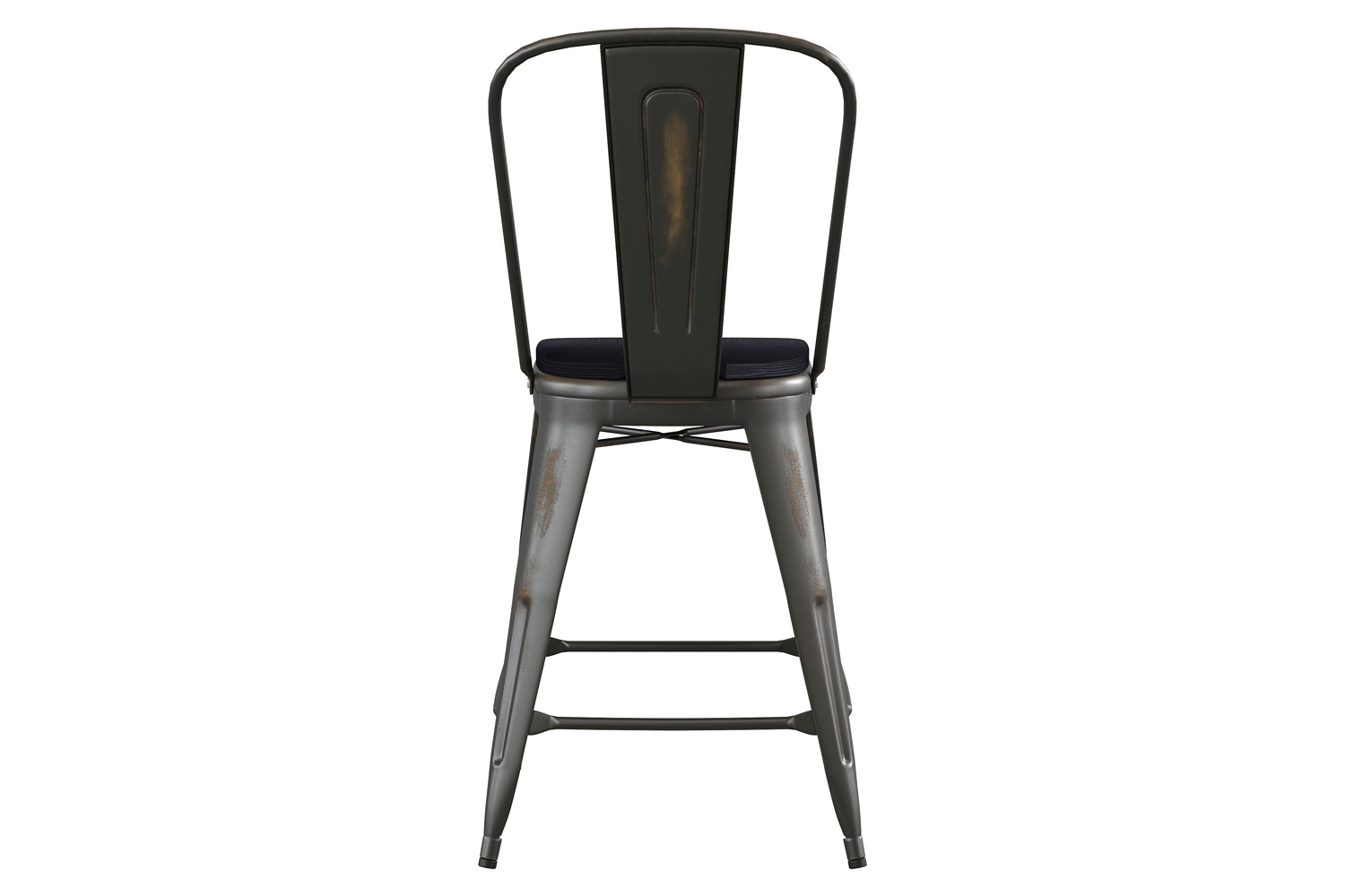 BLNK - Carly Commercial Indoor-Outdoor Copper Metal Counter Height Stool with Back with Black Poly Resin Wood Seat