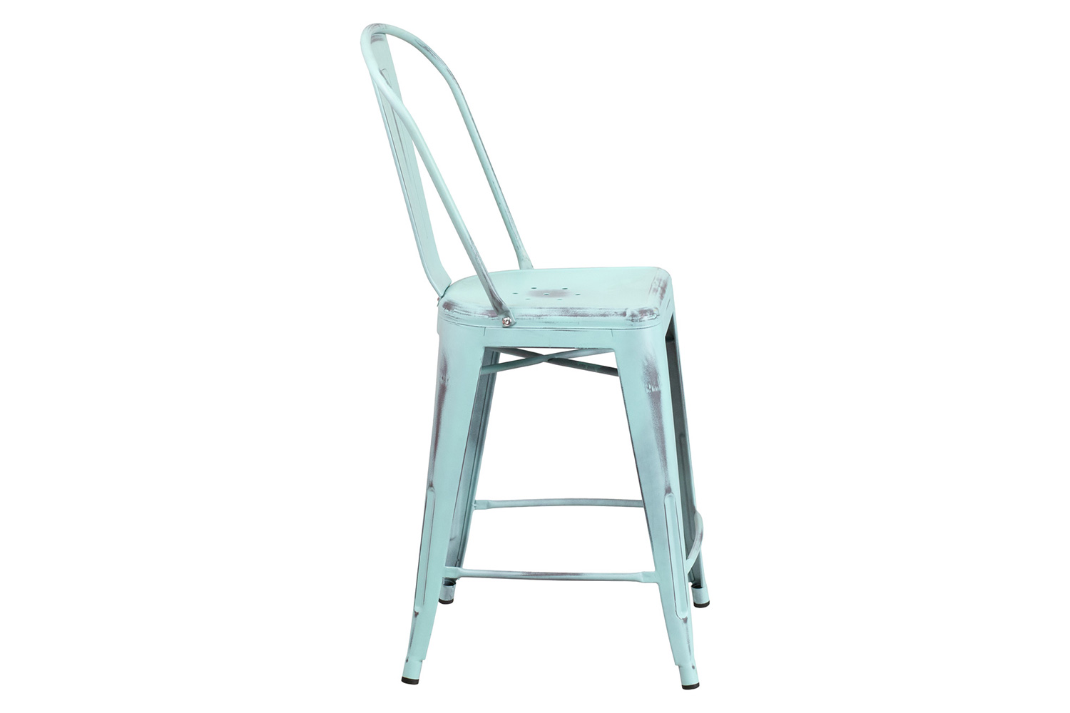 BLNK Carly Commercial Metal Distressed Indoor-Outdoor Counter Height Stool - Green/Blue