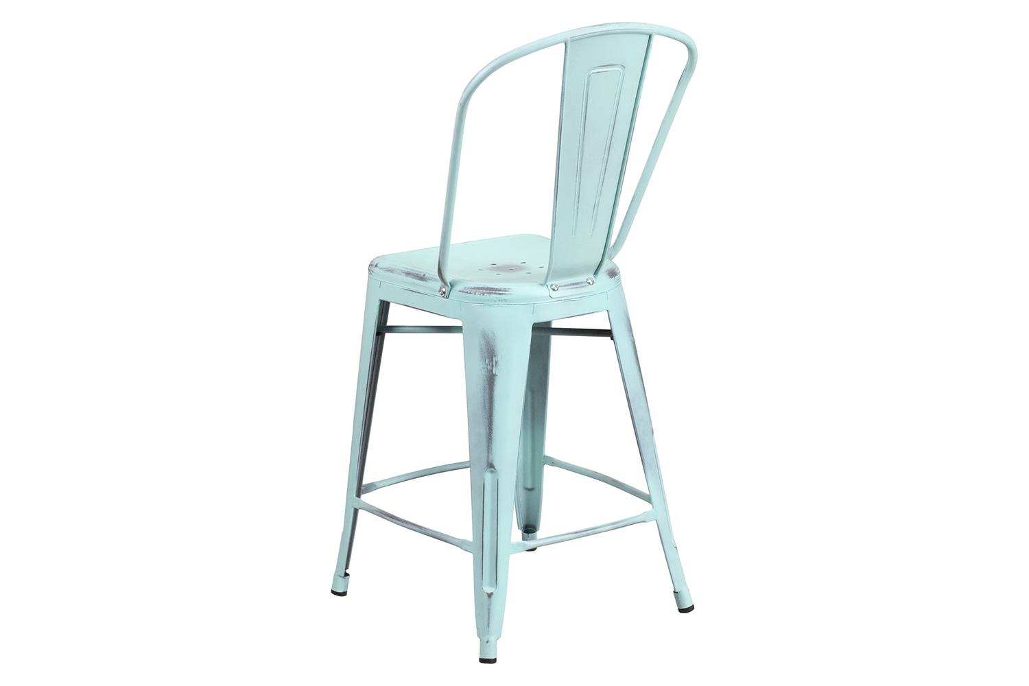 BLNK Carly Commercial Metal Distressed Indoor-Outdoor Counter Height Stool - Green/Blue