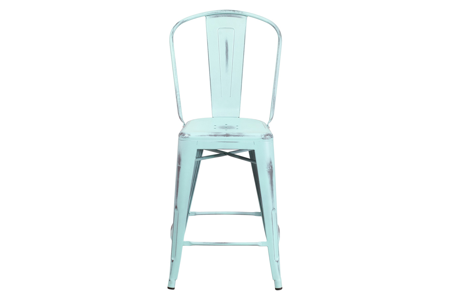 BLNK Carly Commercial Metal Distressed Indoor-Outdoor Counter Height Stool - Green/Blue