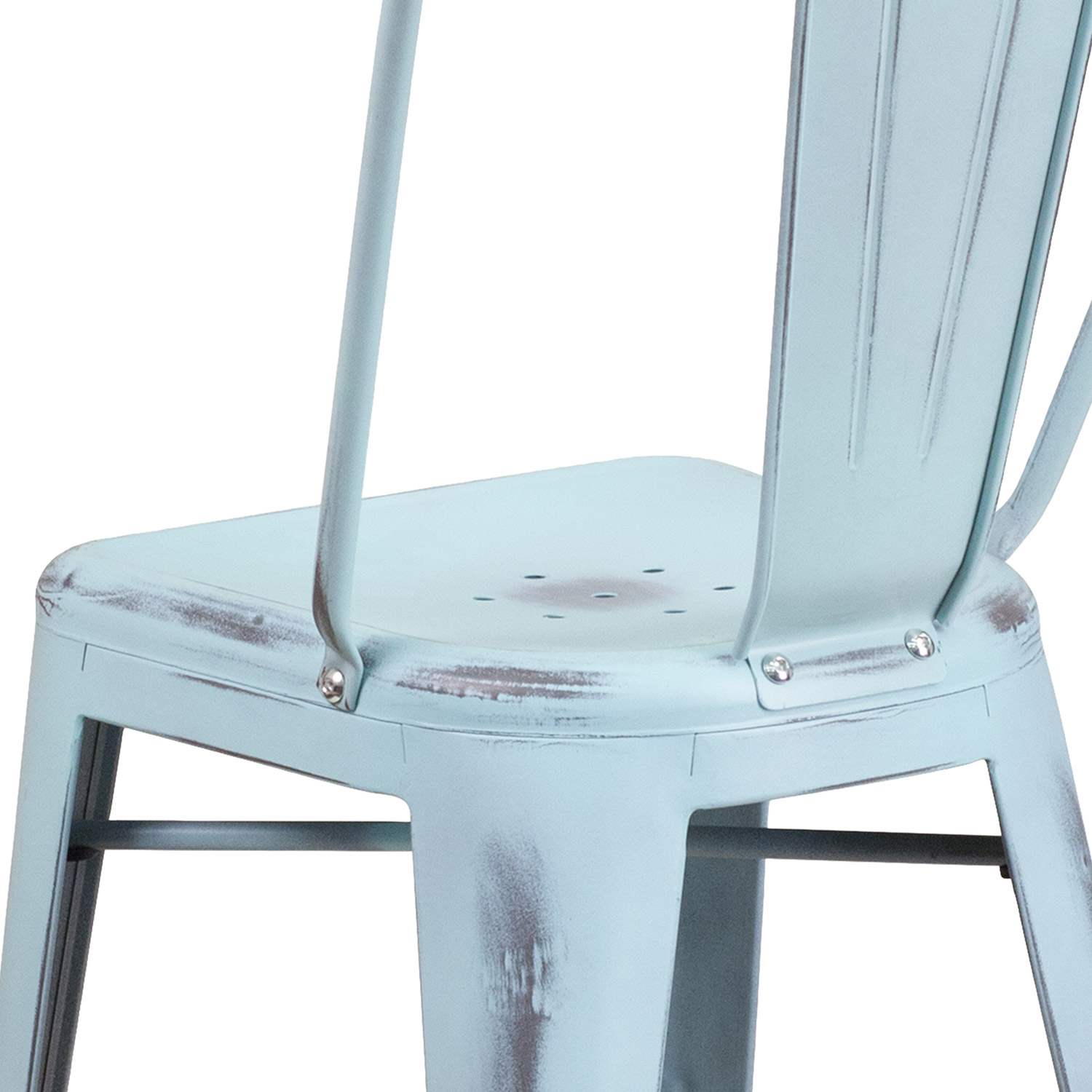 BLNK Carly Commercial Metal Distressed Indoor-Outdoor Counter Height Stool - Green/Blue