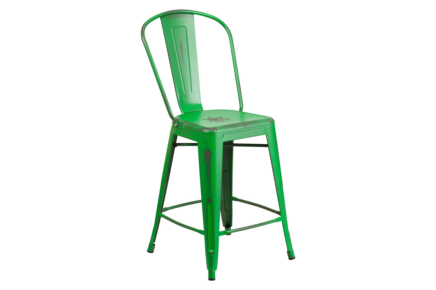 BLNK Carly Commercial Metal Distressed Indoor-Outdoor Counter Height Stool - Green