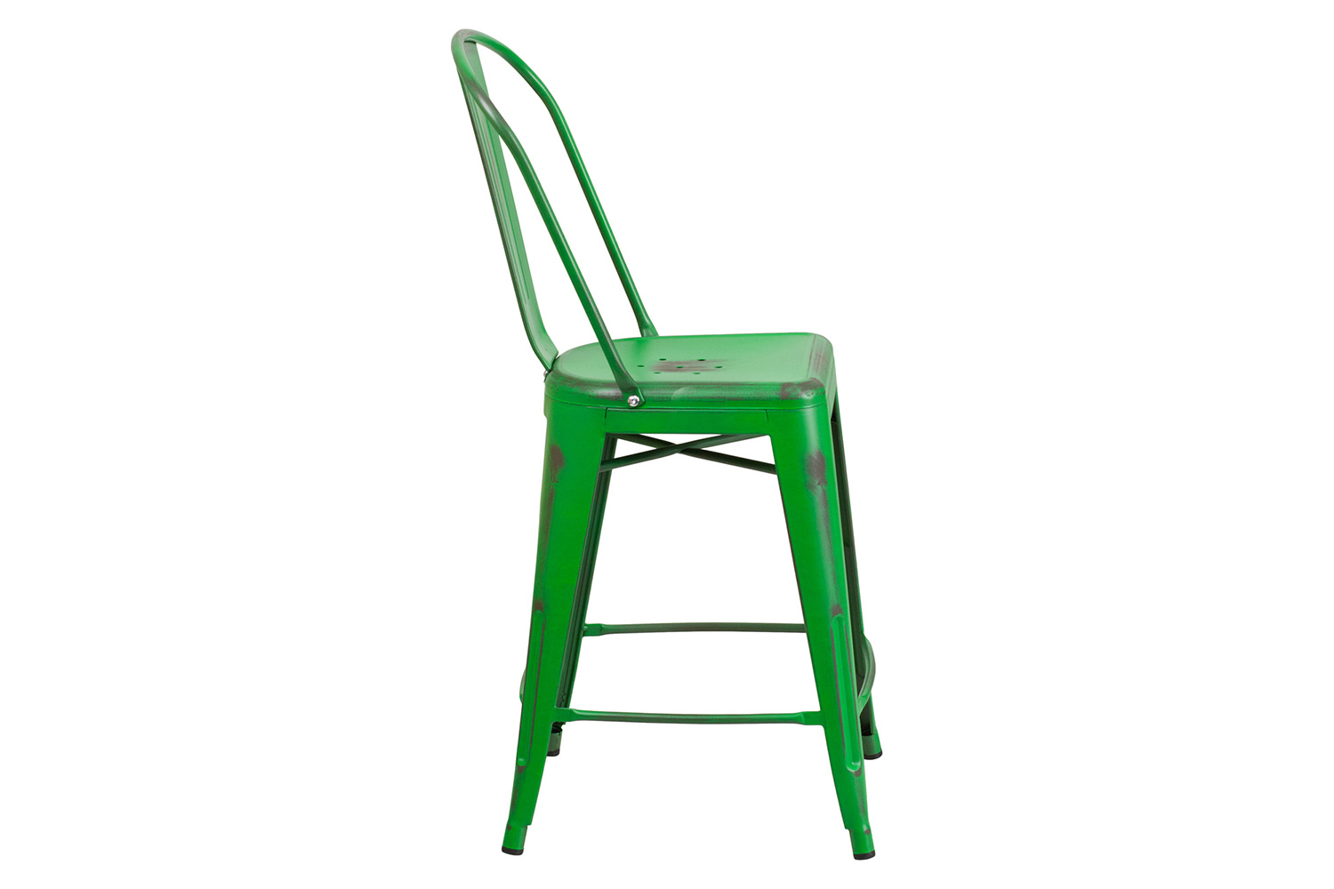 BLNK Carly Commercial Metal Distressed Indoor-Outdoor Counter Height Stool - Green