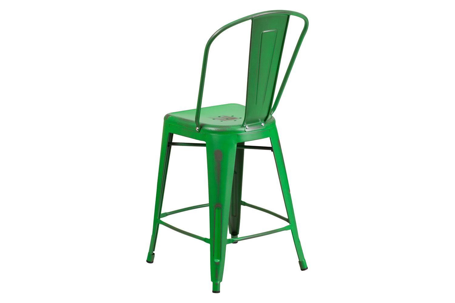 BLNK Carly Commercial Metal Distressed Indoor-Outdoor Counter Height Stool - Green