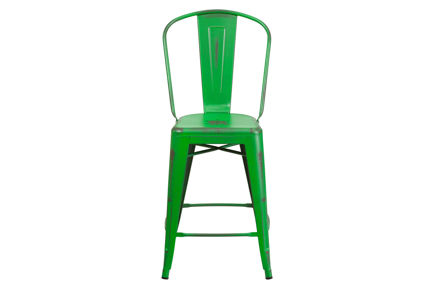BLNK Carly Commercial Metal Distressed Indoor-Outdoor Counter Height Stool - Green