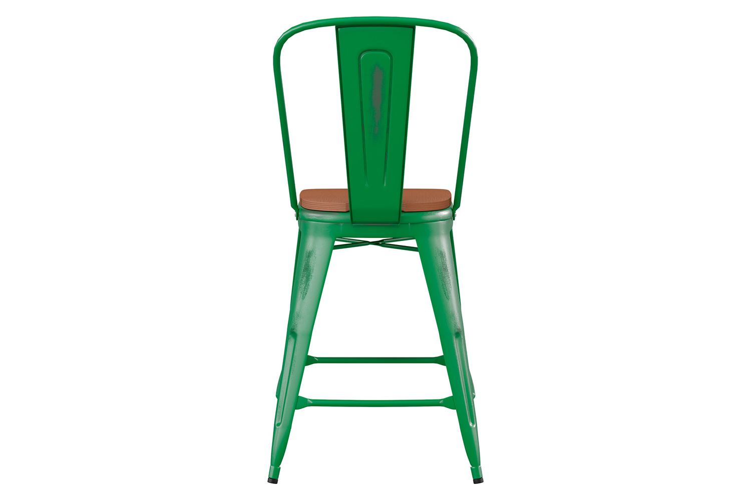 BLNK Carly Commercial Metal Indoor-Outdoor Counter Height Stool with Poly Resin Wood Seat - Green/Teak