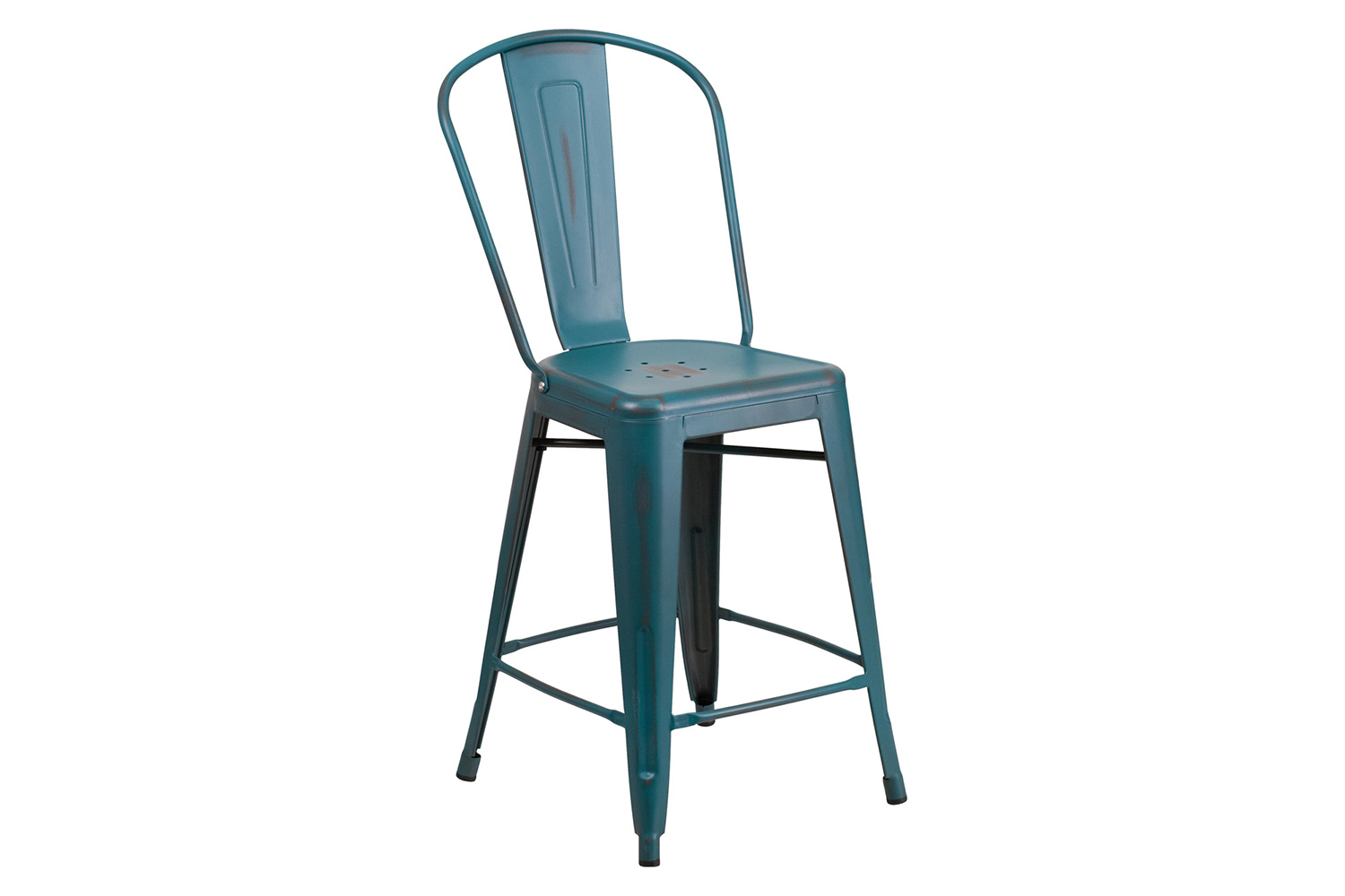 BLNK Carly Commercial Metal Distressed Indoor-Outdoor Counter Height Stool - Kelly Blue/Teal