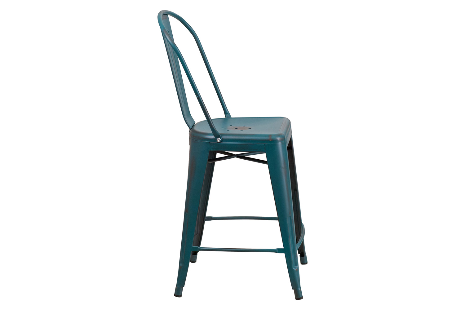 BLNK Carly Commercial Metal Distressed Indoor-Outdoor Counter Height Stool - Kelly Blue/Teal