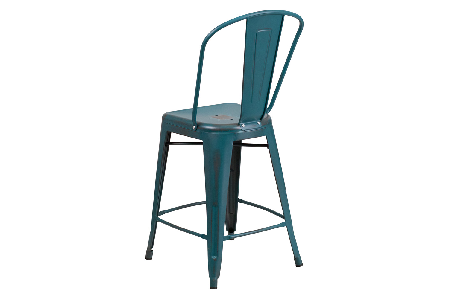 BLNK Carly Commercial Metal Distressed Indoor-Outdoor Counter Height Stool - Kelly Blue/Teal