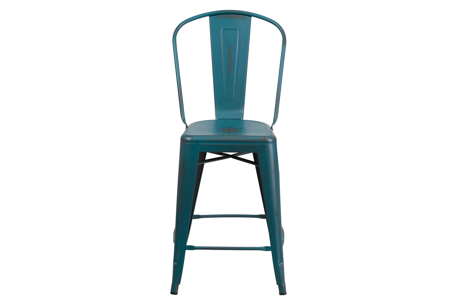BLNK Carly Commercial Metal Distressed Indoor-Outdoor Counter Height Stool - Kelly Blue/Teal
