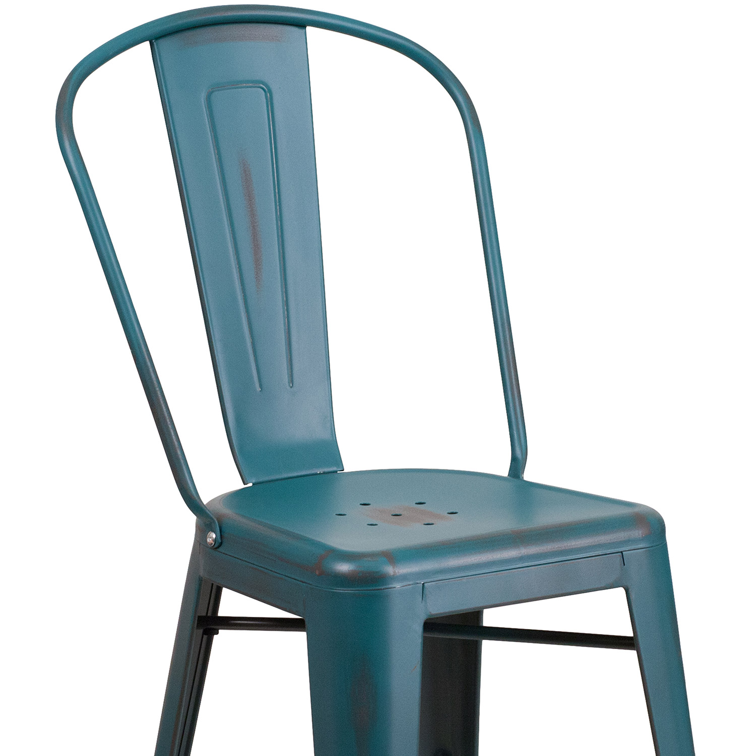 BLNK Carly Commercial Metal Distressed Indoor-Outdoor Counter Height Stool - Kelly Blue/Teal