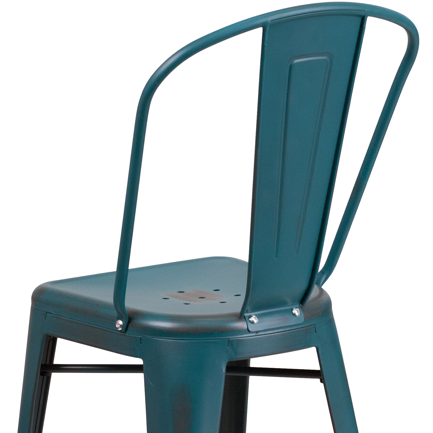 BLNK Carly Commercial Metal Distressed Indoor-Outdoor Counter Height Stool - Kelly Blue/Teal