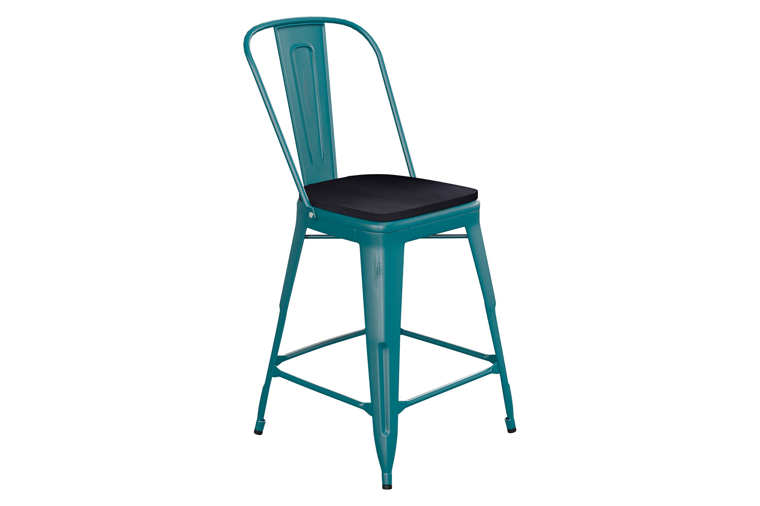 BLNK Carly Commercial Metal Indoor-Outdoor Counter Height Stool with Poly Resin Wood Seat - Kelly Blue-Teal/Black