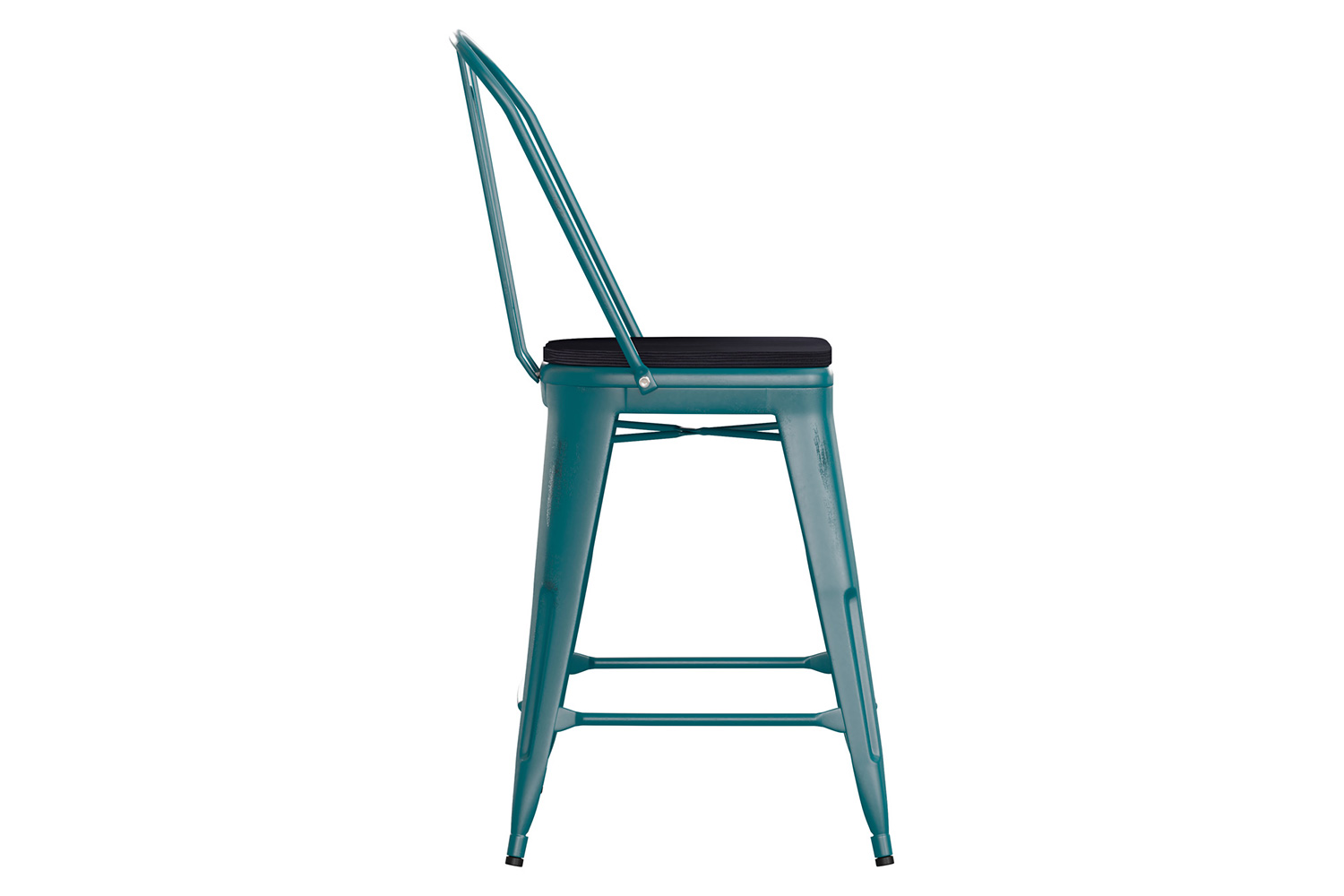 BLNK Carly Commercial Metal Indoor-Outdoor Counter Height Stool with Poly Resin Wood Seat - Kelly Blue-Teal/Black