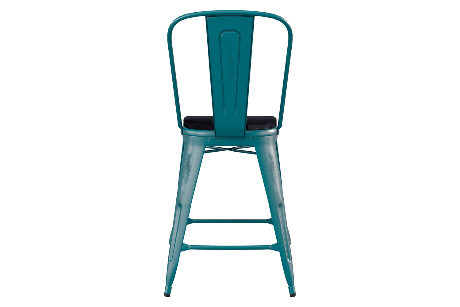 BLNK Carly Commercial Metal Indoor-Outdoor Counter Height Stool with Poly Resin Wood Seat - Kelly Blue-Teal/Black