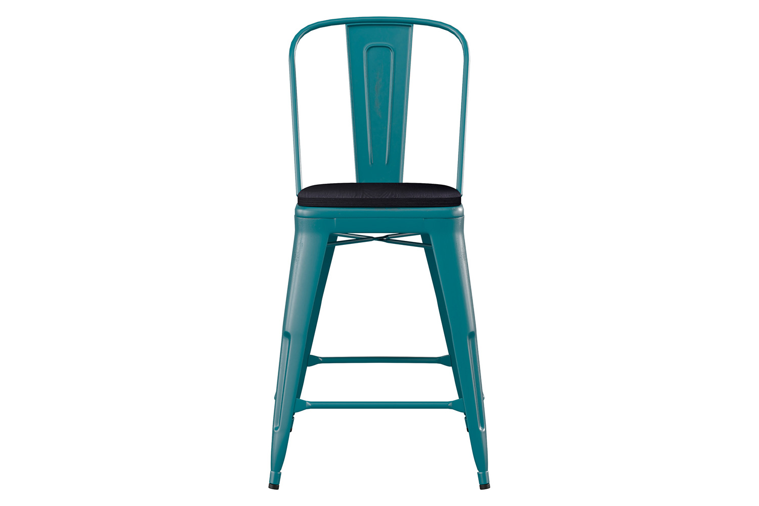 BLNK Carly Commercial Metal Indoor-Outdoor Counter Height Stool with Poly Resin Wood Seat - Kelly Blue-Teal/Black