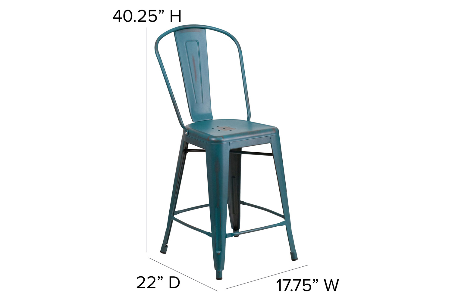 BLNK Carly Commercial Metal Indoor-Outdoor Counter Height Stool with Poly Resin Wood Seat - Kelly Blue-Teal/Black