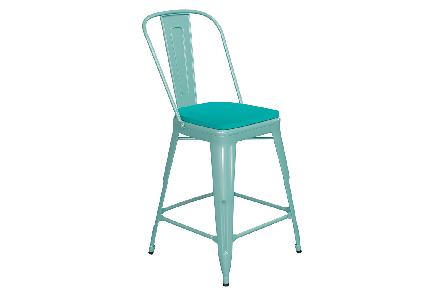 BLNK Carly Commercial Metal Indoor-Outdoor Counter Height Stool with Poly Resin Wood Seat - Mint Green