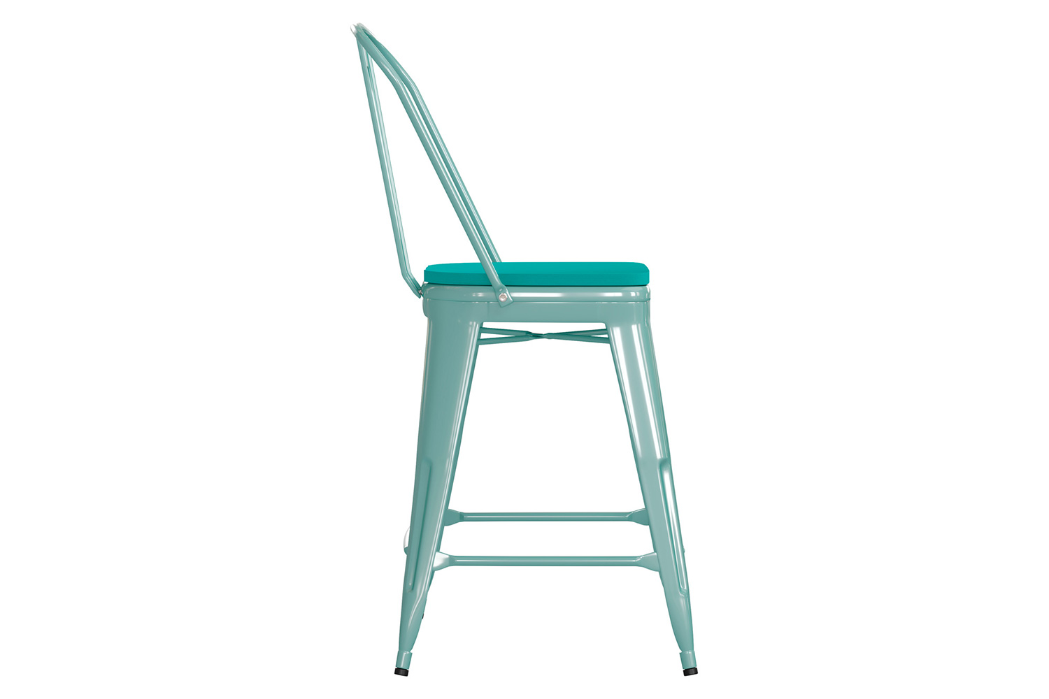 BLNK Carly Commercial Metal Indoor-Outdoor Counter Height Stool with Poly Resin Wood Seat - Mint Green