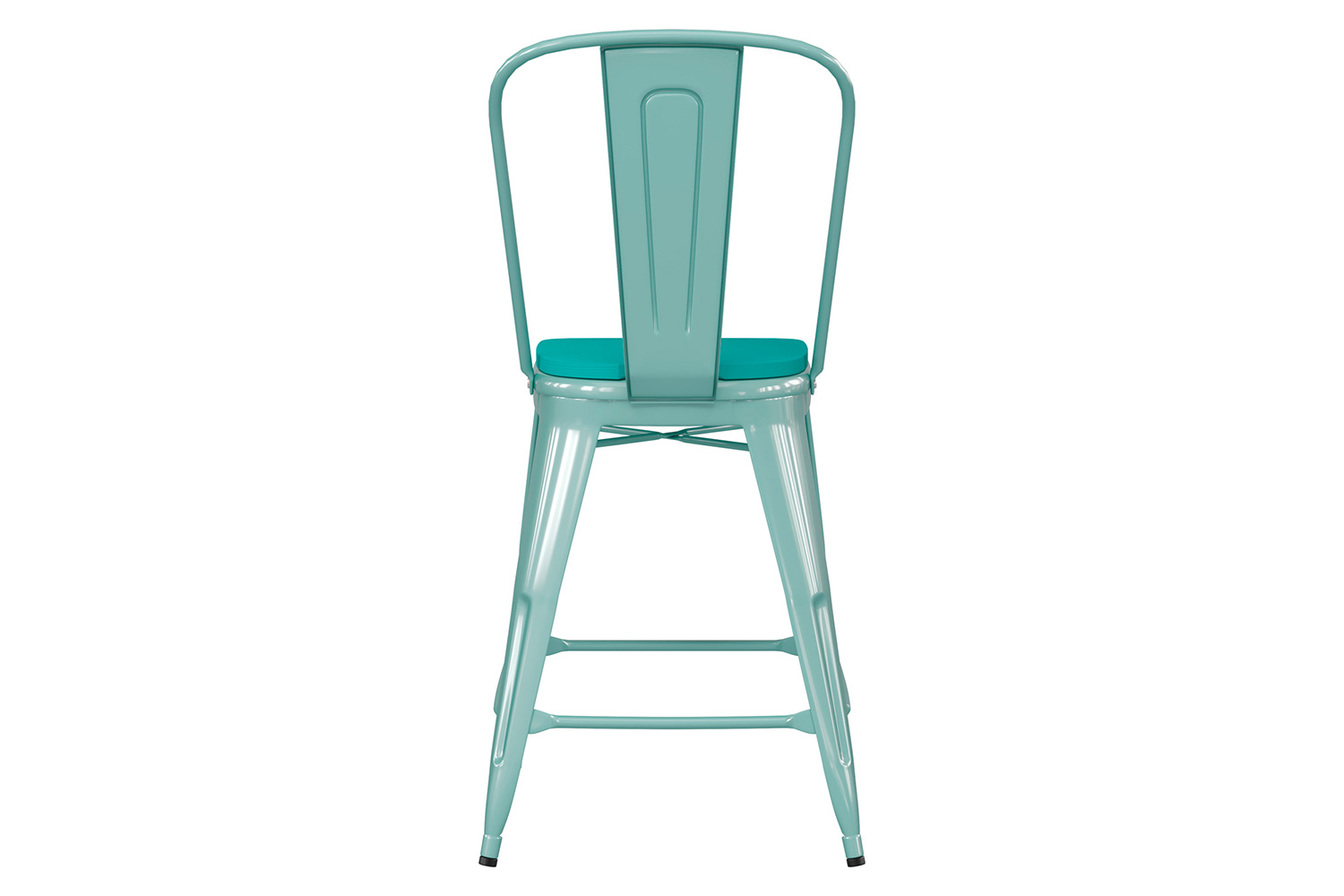 BLNK Carly Commercial Metal Indoor-Outdoor Counter Height Stool with Poly Resin Wood Seat - Mint Green