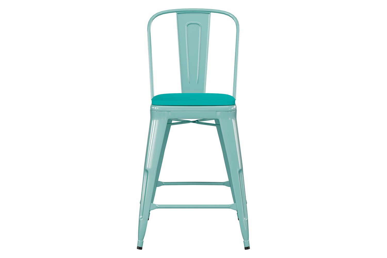 BLNK Carly Commercial Metal Indoor-Outdoor Counter Height Stool with Poly Resin Wood Seat - Mint Green