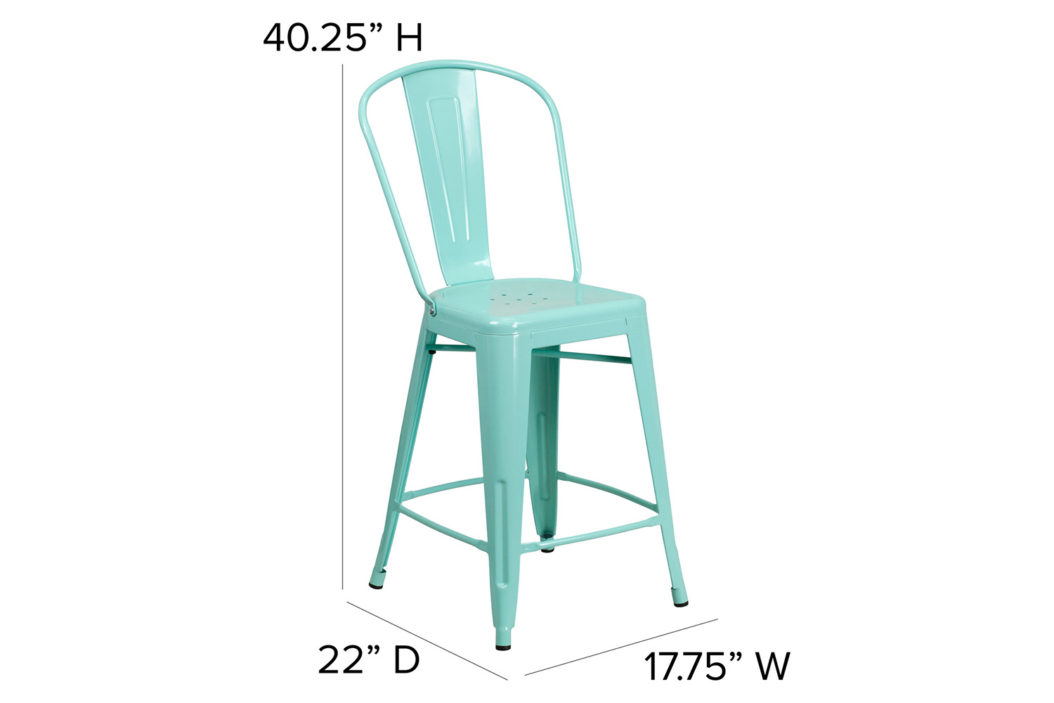 BLNK Carly Commercial Metal Indoor-Outdoor Counter Height Stool with Poly Resin Wood Seat - Mint Green