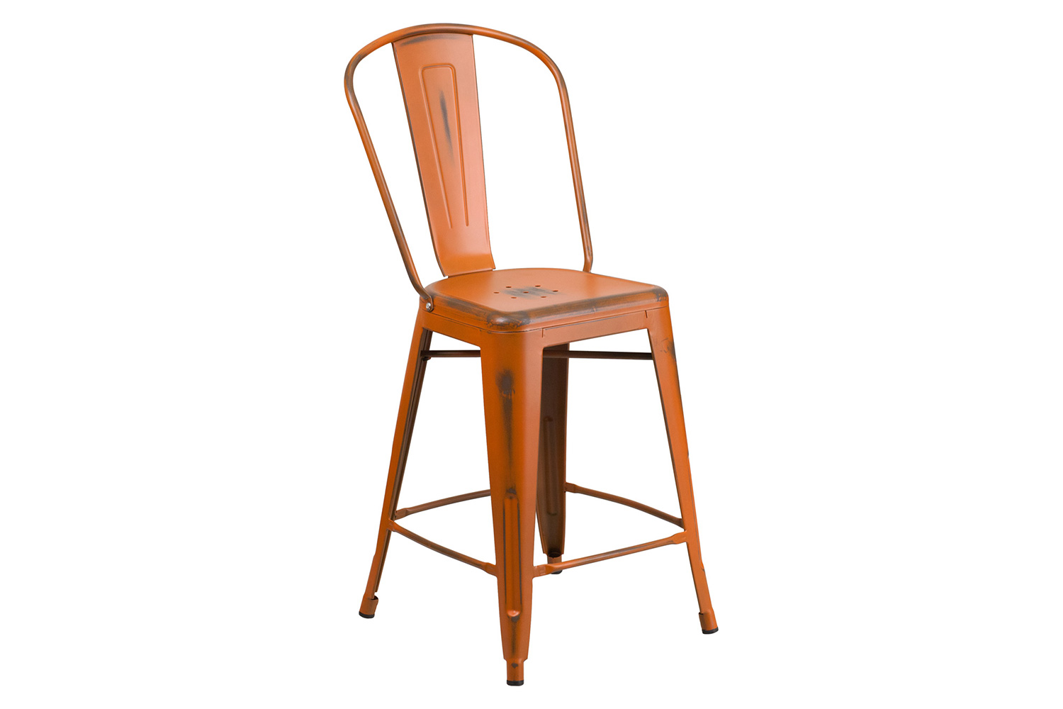 BLNK Carly Commercial Metal Distressed Indoor-Outdoor Counter Height Stool - Orange