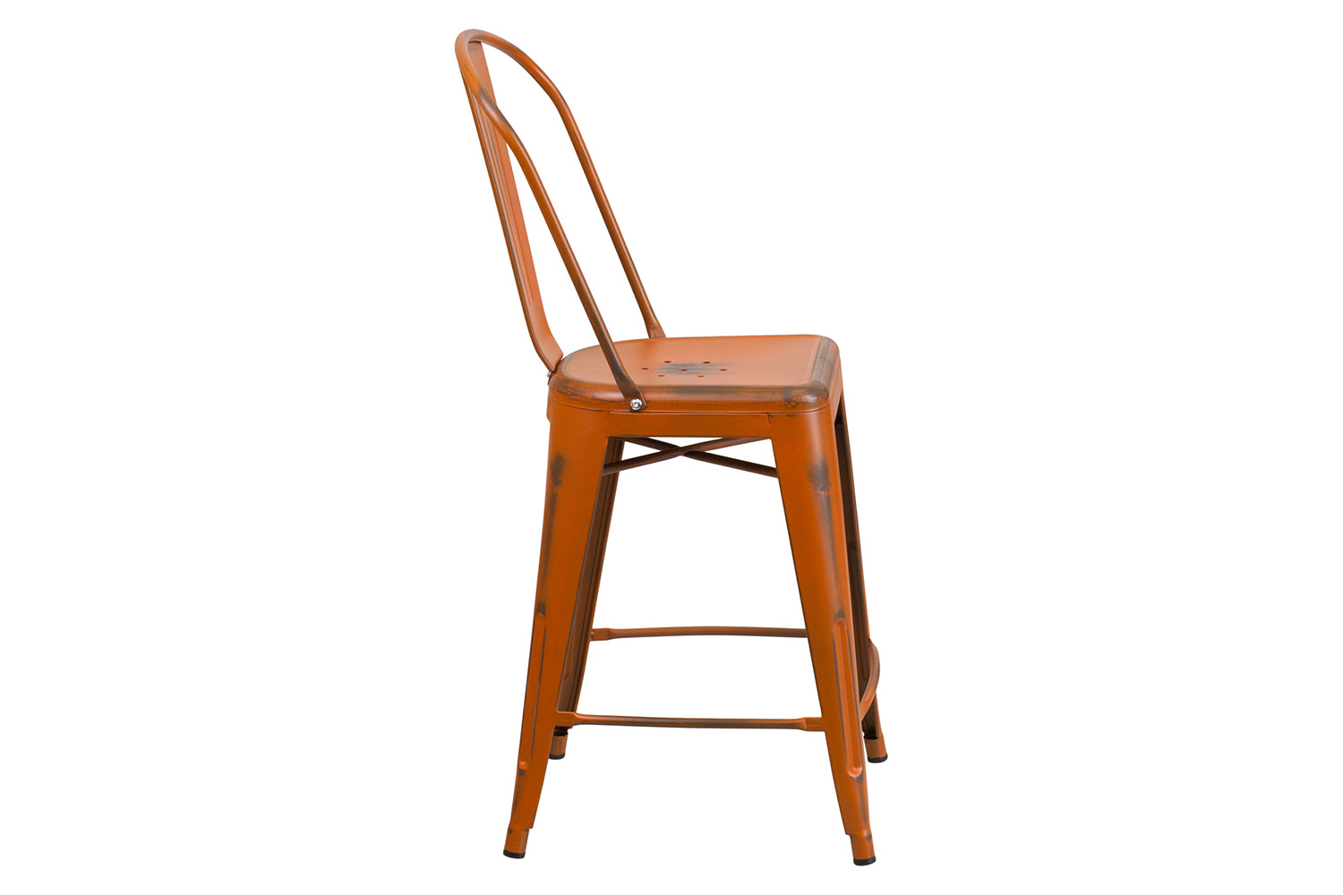 BLNK Carly Commercial Metal Distressed Indoor-Outdoor Counter Height Stool - Orange