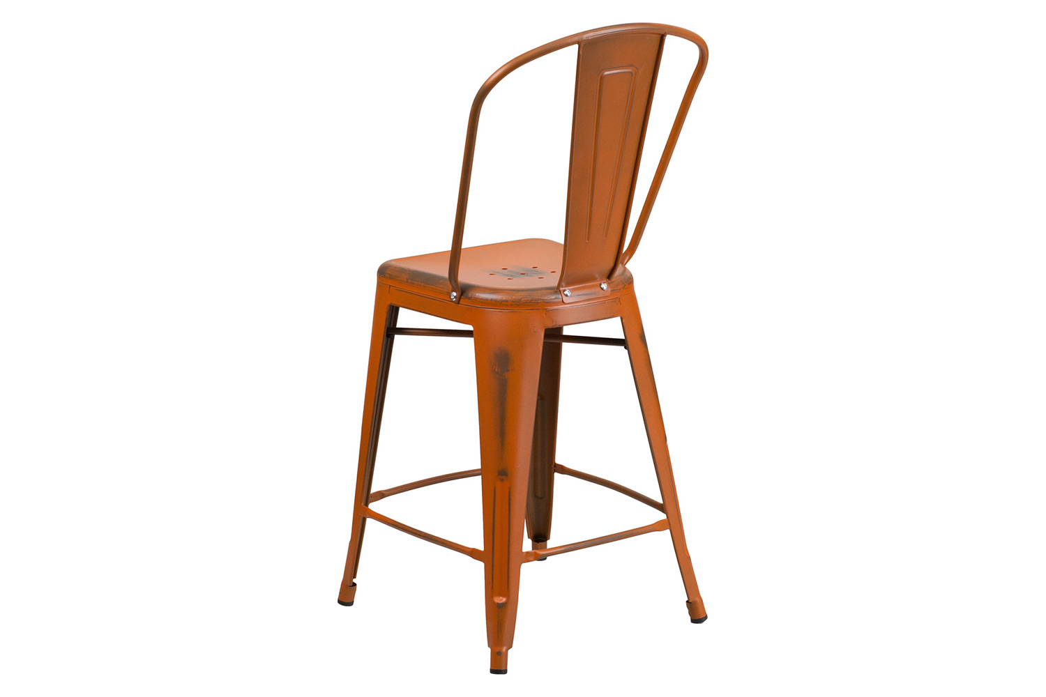 BLNK Carly Commercial Metal Distressed Indoor-Outdoor Counter Height Stool - Orange
