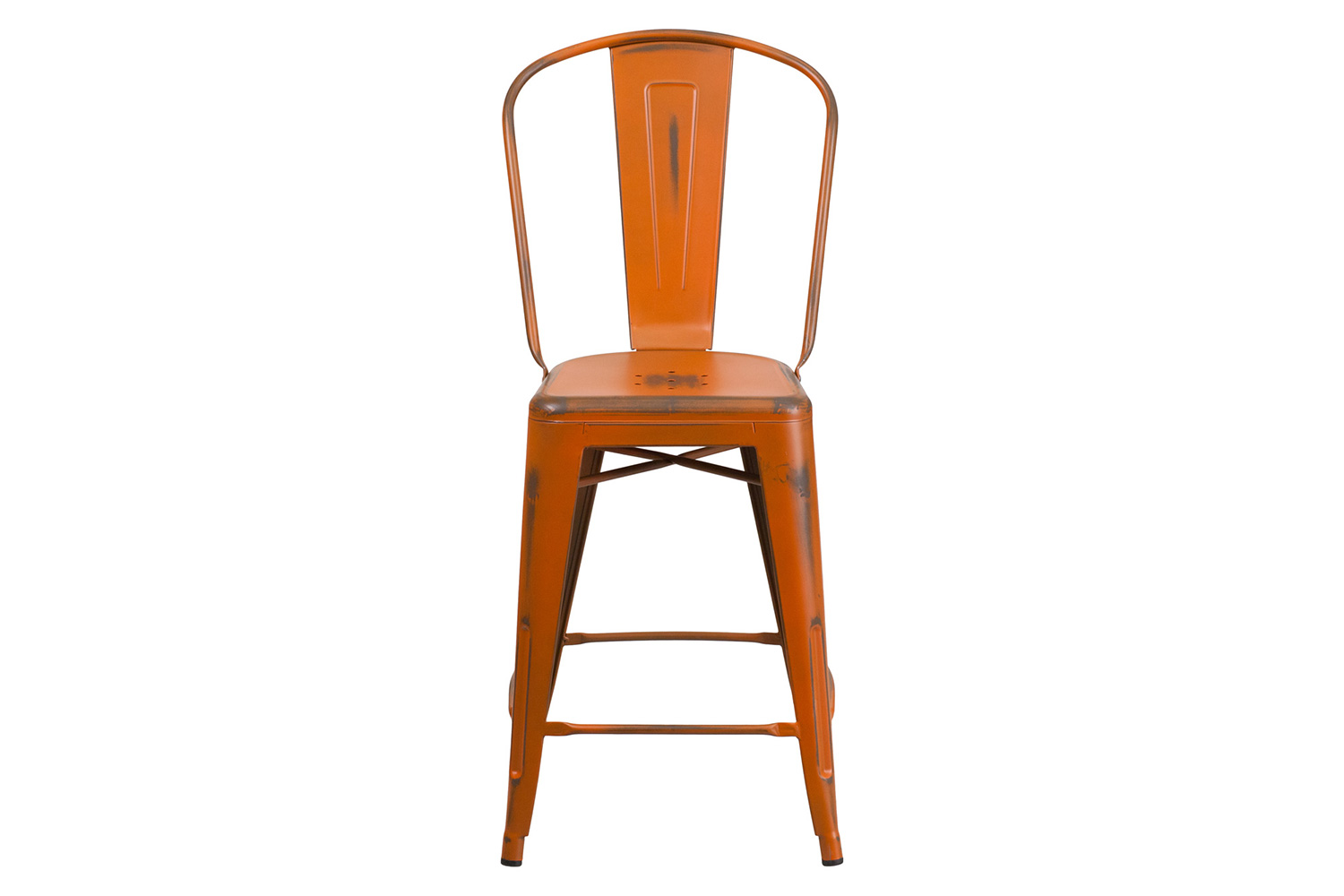 BLNK Carly Commercial Metal Distressed Indoor-Outdoor Counter Height Stool - Orange