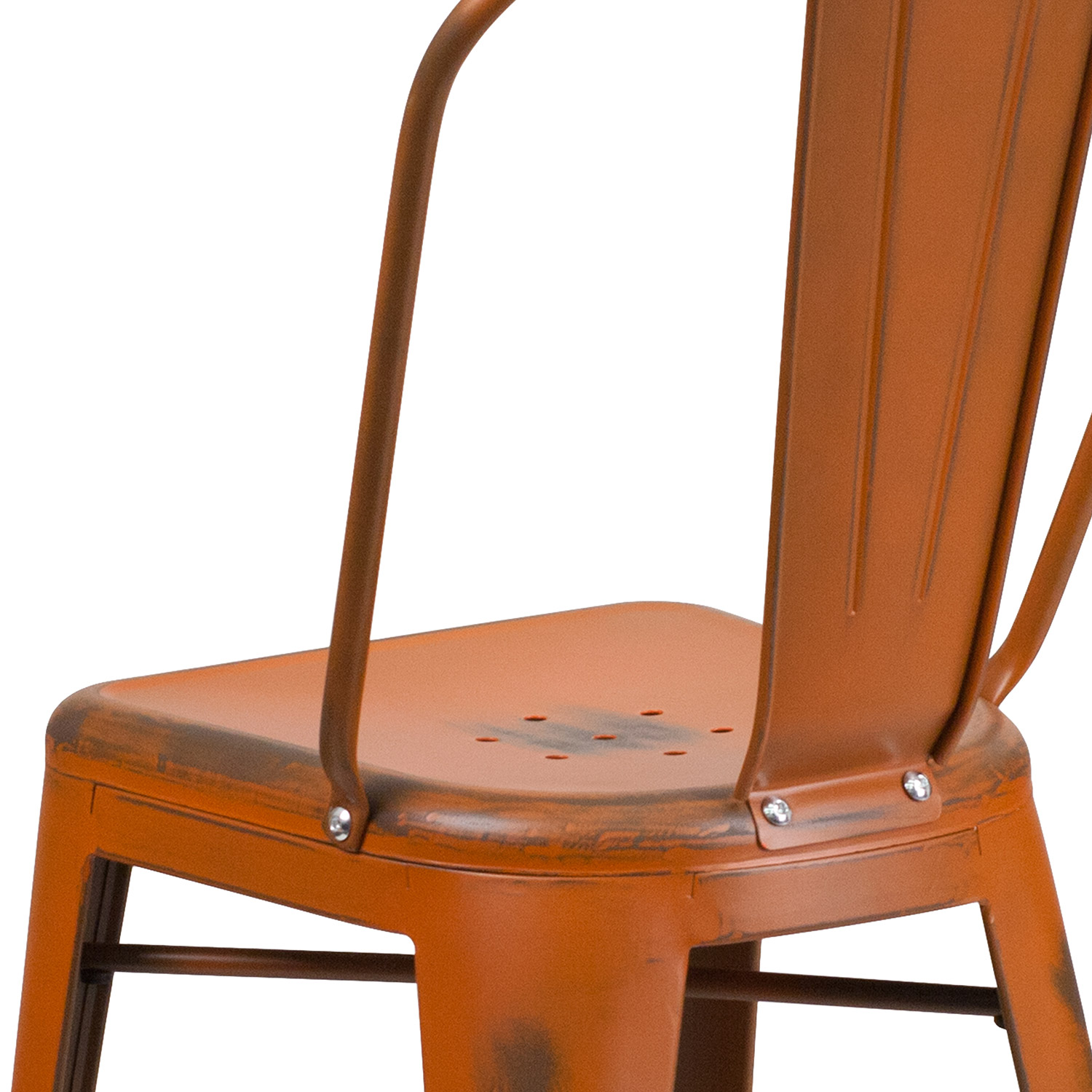 BLNK Carly Commercial Metal Distressed Indoor-Outdoor Counter Height Stool - Orange