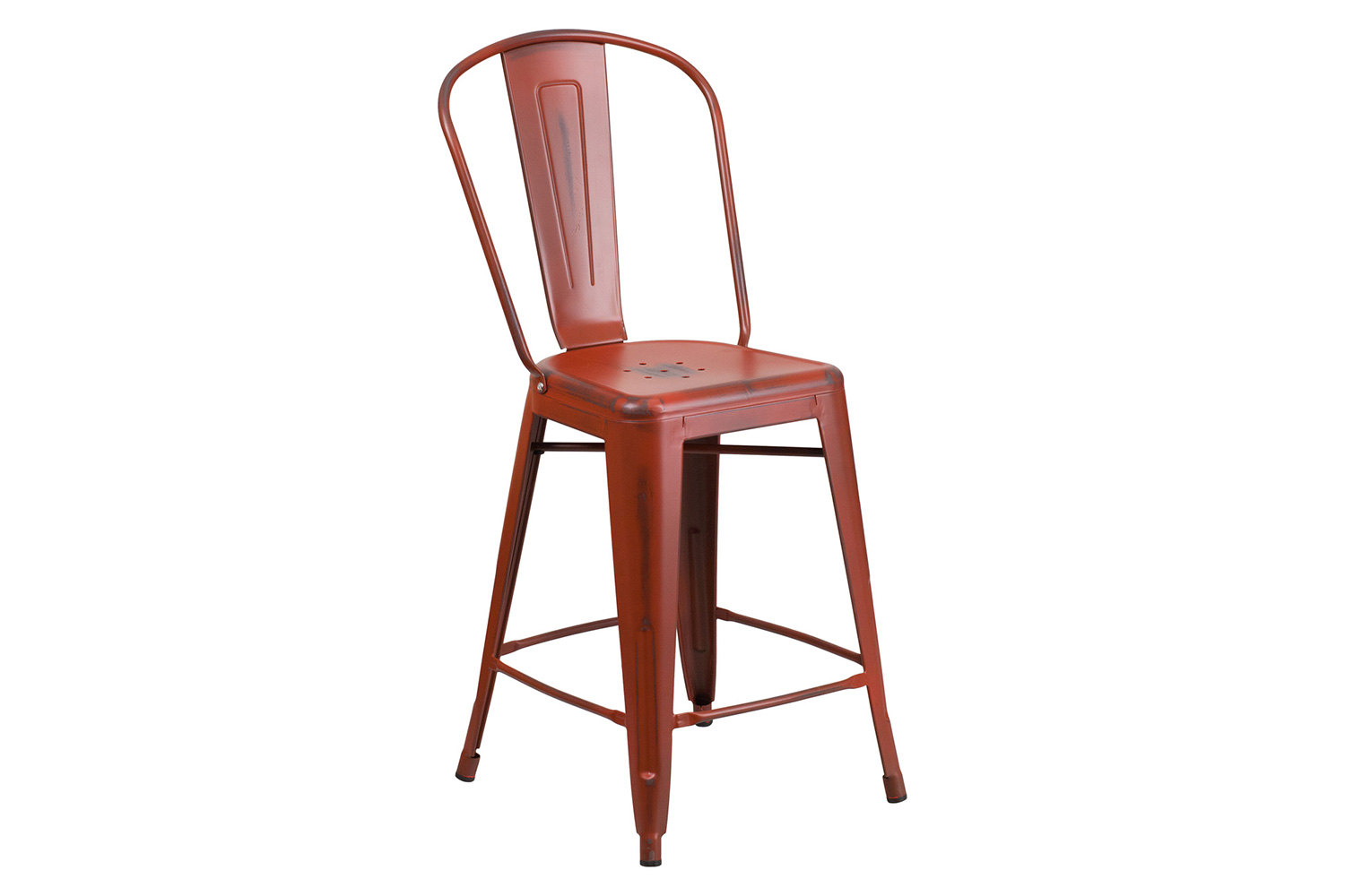 BLNK Carly Commercial Metal Distressed Indoor-Outdoor Counter Height Stool - Kelly Red