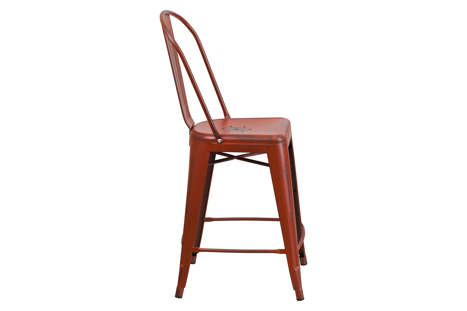 BLNK Carly Commercial Metal Distressed Indoor-Outdoor Counter Height Stool - Kelly Red