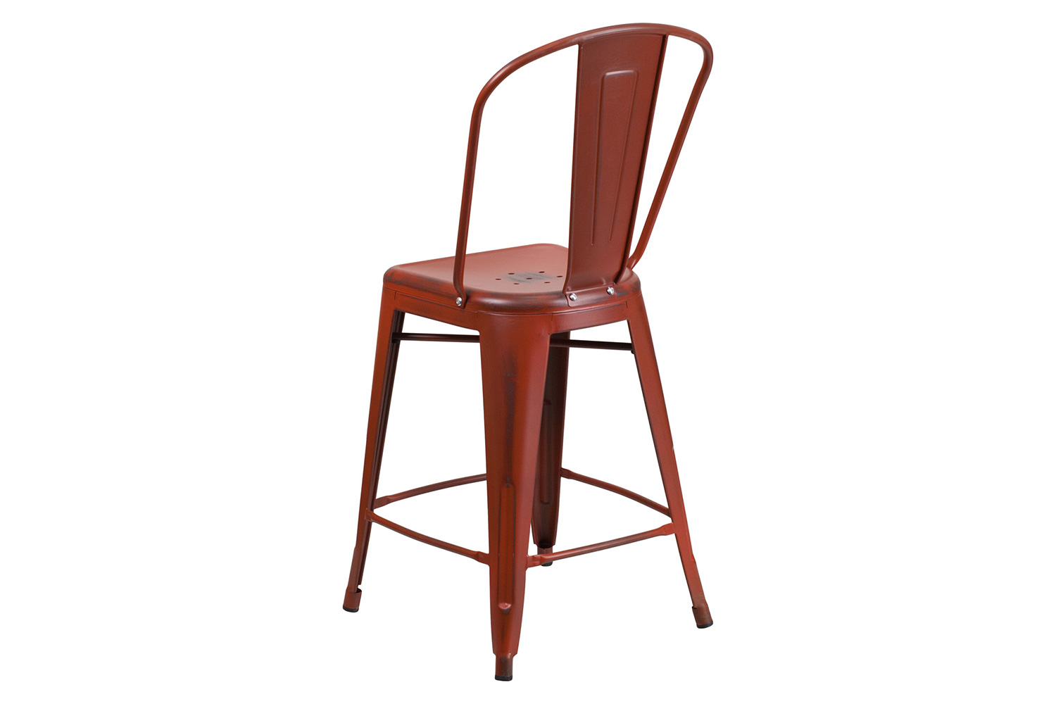 BLNK Carly Commercial Metal Distressed Indoor-Outdoor Counter Height Stool - Kelly Red