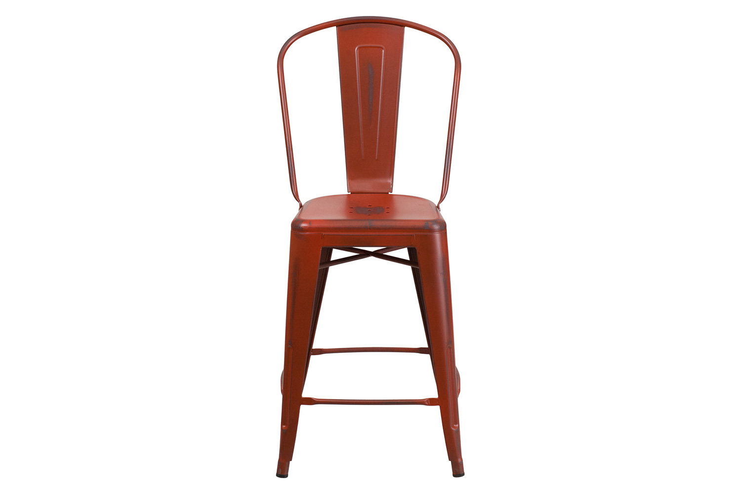 BLNK Carly Commercial Metal Distressed Indoor-Outdoor Counter Height Stool - Kelly Red