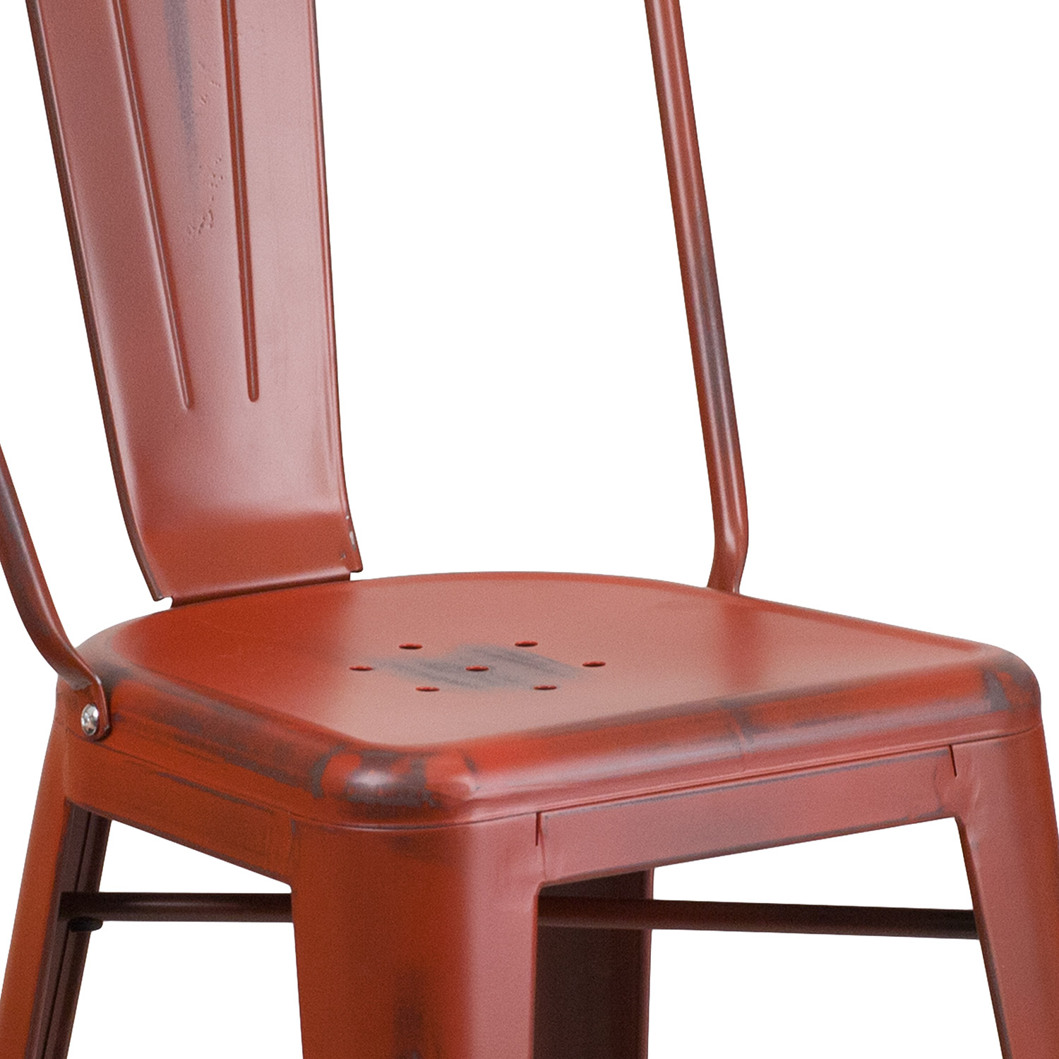 BLNK Carly Commercial Metal Distressed Indoor-Outdoor Counter Height Stool - Kelly Red