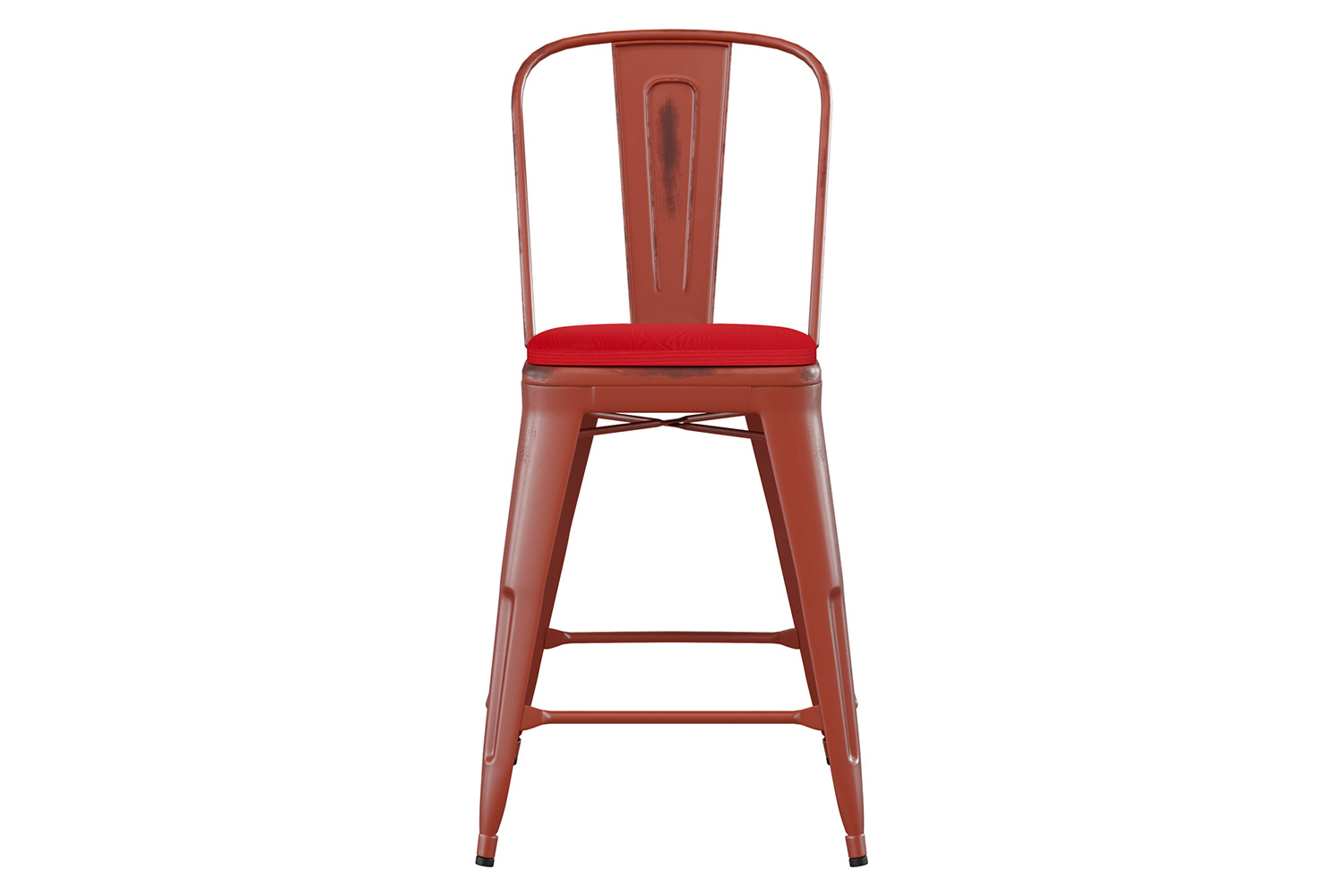 BLNK Carly Commercial Metal Indoor-Outdoor Counter Height Stool with Poly Resin Wood Seat - Kelly Red/Red