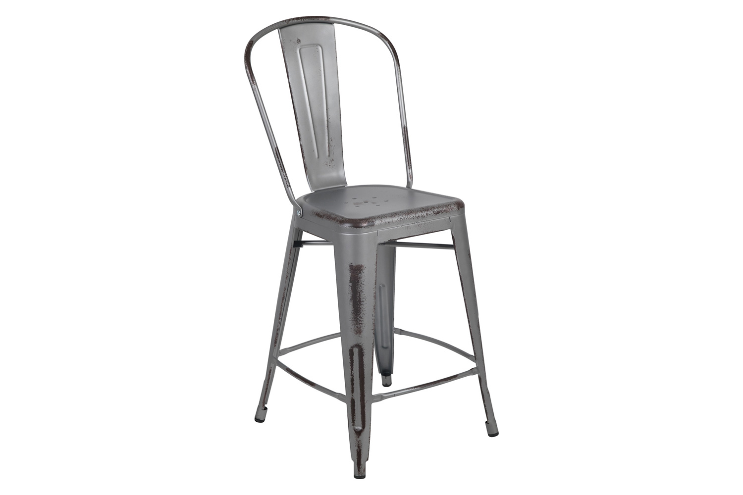 BLNK Carly Commercial Metal Distressed Indoor-Outdoor Counter Height Stool - Silver Gray