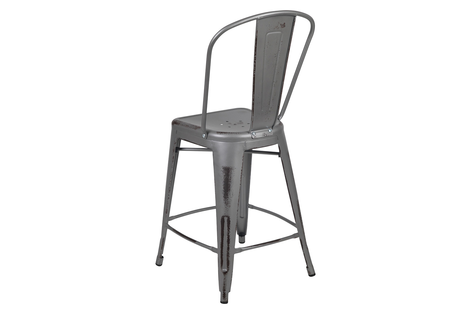 BLNK Carly Commercial Metal Distressed Indoor-Outdoor Counter Height Stool - Silver Gray