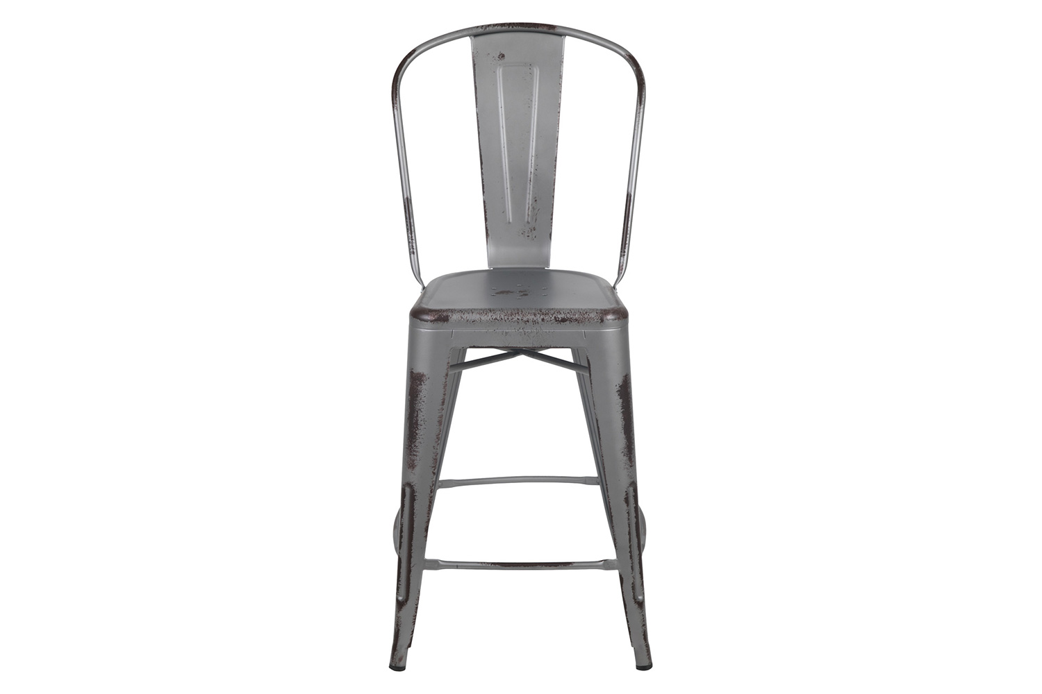 BLNK Carly Commercial Metal Distressed Indoor-Outdoor Counter Height Stool - Silver Gray
