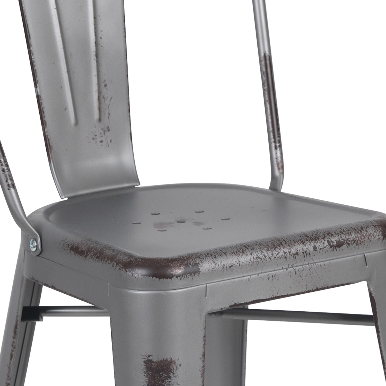 BLNK Carly Commercial Metal Distressed Indoor-Outdoor Counter Height Stool - Silver Gray