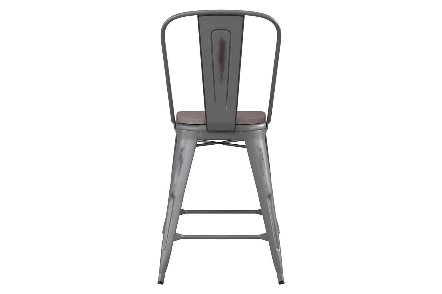 BLNK Carly Commercial Metal Indoor-Outdoor Counter Height Stool with Poly Resin Wood Seat - Silver Gray/Gray