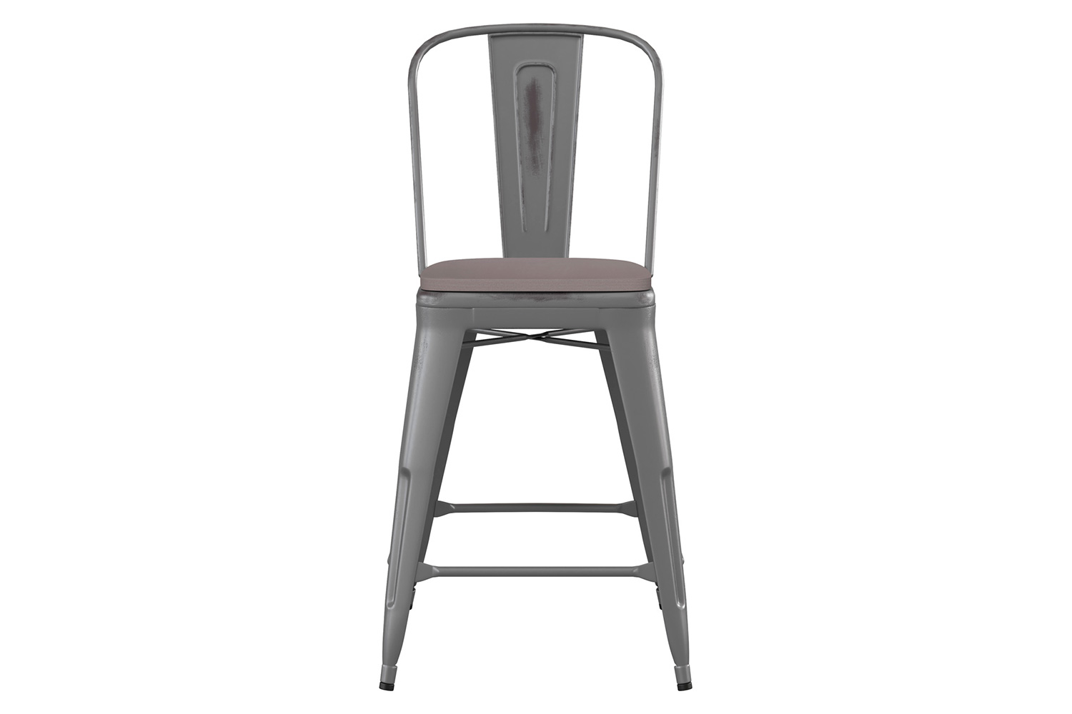 BLNK Carly Commercial Metal Indoor-Outdoor Counter Height Stool with Poly Resin Wood Seat - Silver Gray/Gray