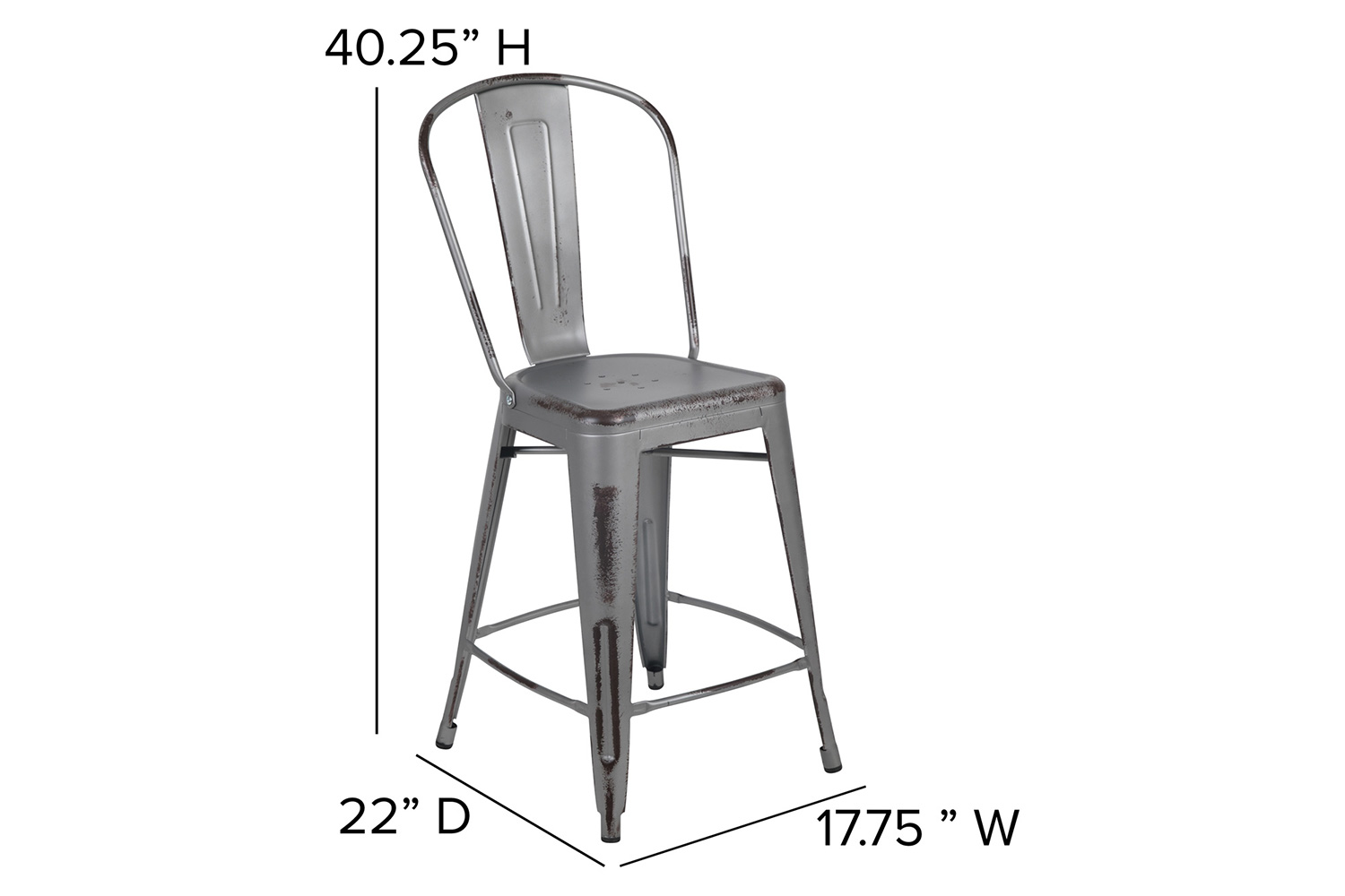 BLNK Carly Commercial Metal Indoor-Outdoor Counter Height Stool with Poly Resin Wood Seat - Silver Gray/Gray