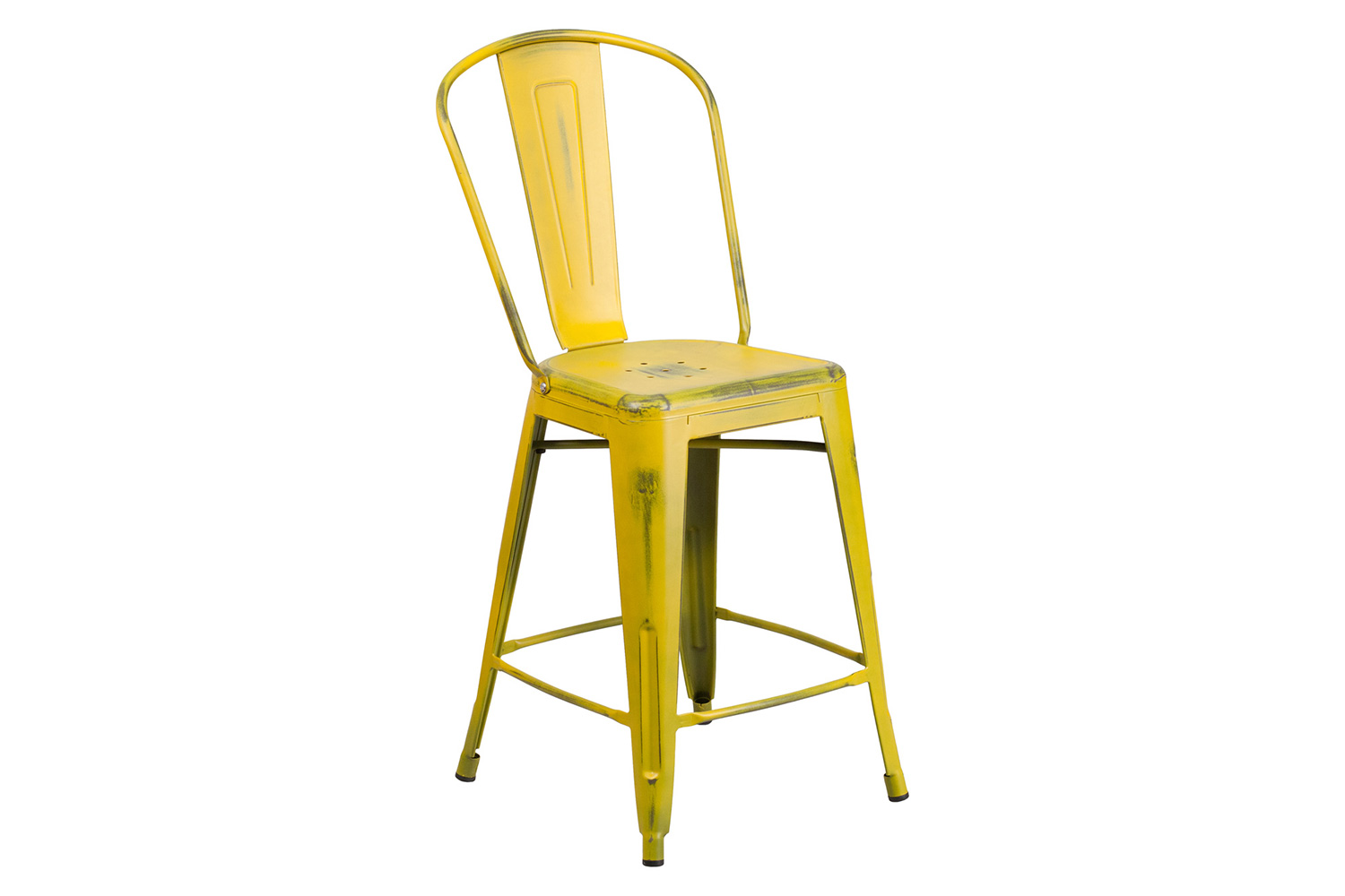 BLNK Carly Commercial Metal Distressed Indoor-Outdoor Counter Height Stool - Yellow