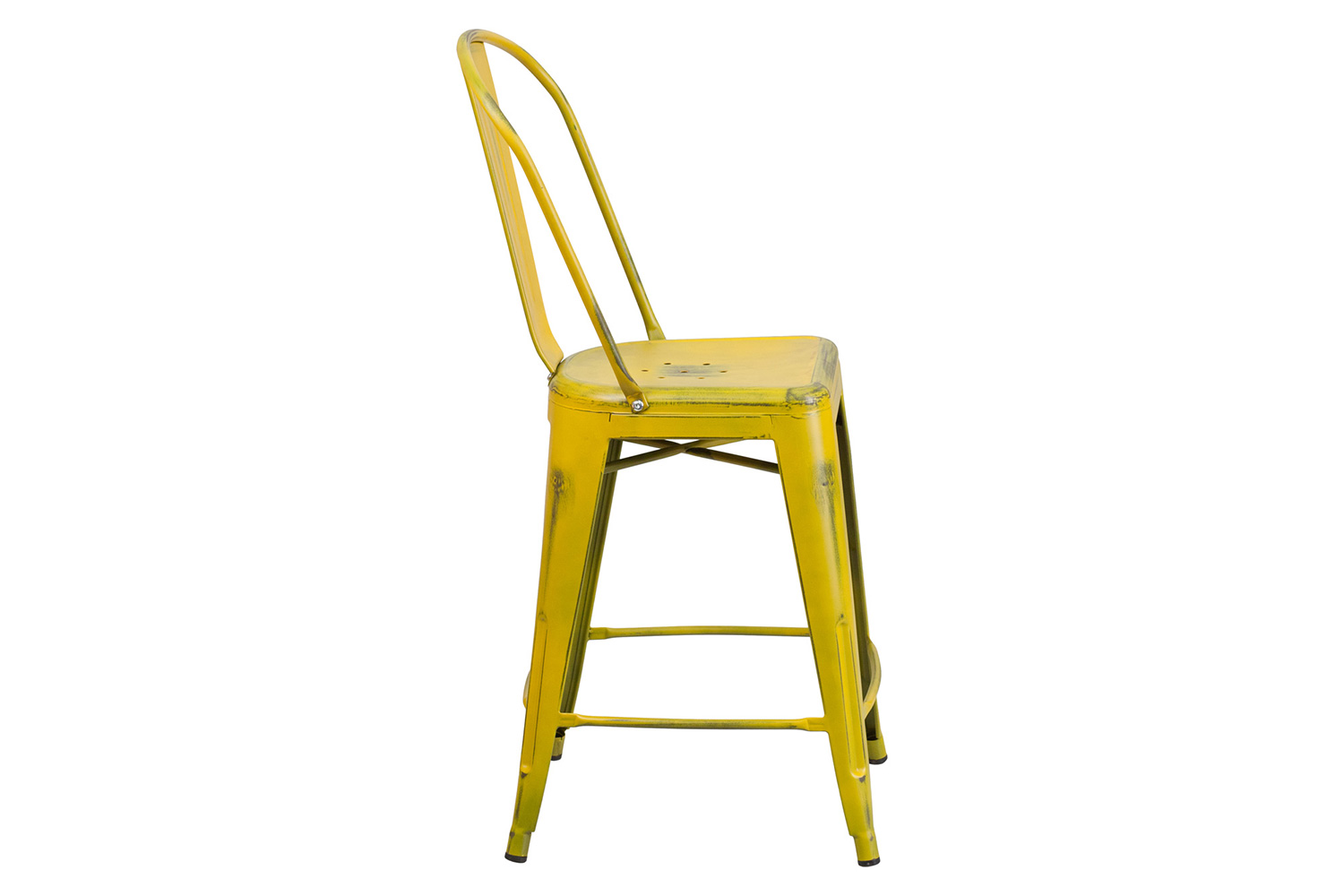 BLNK Carly Commercial Metal Distressed Indoor-Outdoor Counter Height Stool - Yellow