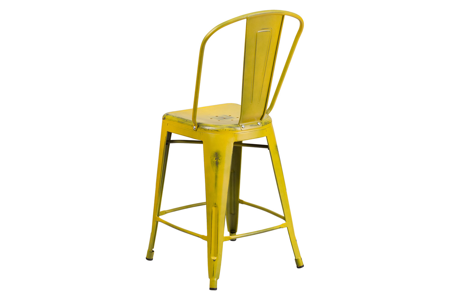 BLNK Carly Commercial Metal Distressed Indoor-Outdoor Counter Height Stool - Yellow