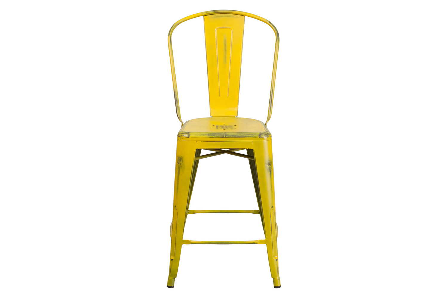 BLNK Carly Commercial Metal Distressed Indoor-Outdoor Counter Height Stool - Yellow