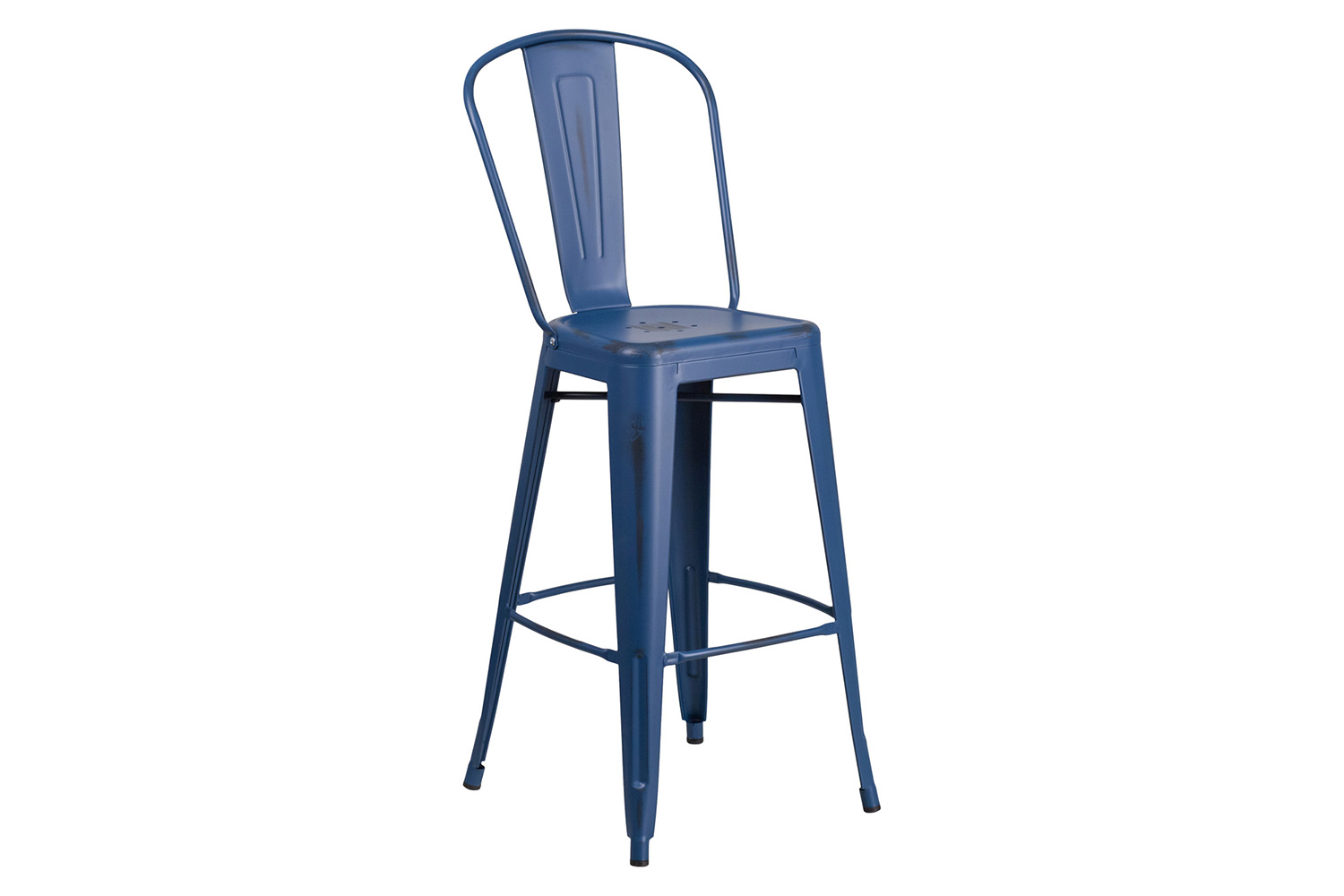 BLNK Cindy Commercial Metal Distressed Indoor-Outdoor Bar Stool with Back - Antique Blue