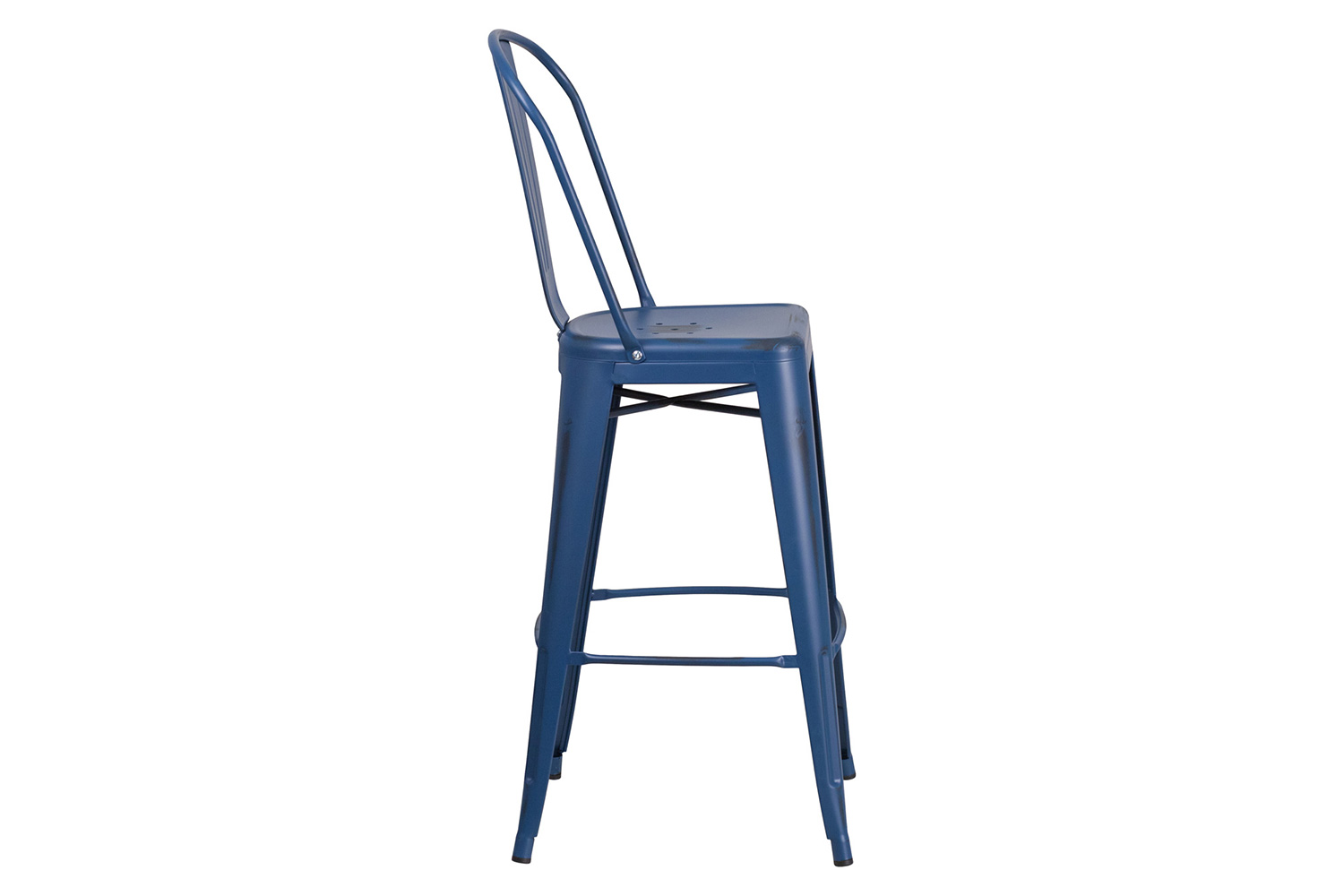 BLNK Cindy Commercial Metal Distressed Indoor-Outdoor Bar Stool with Back - Antique Blue